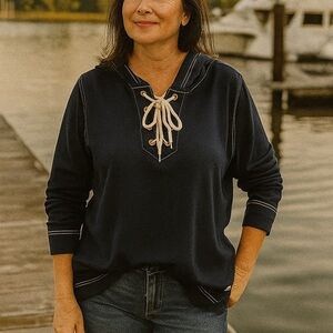 LIZ & CO. NAVY BLUE LONG SLEEVE PULL OVER HOODIE NWT SIZ XL